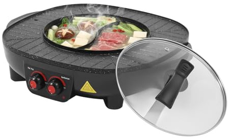 ZGUOEOUO 2-in-1 Hot Pot and Grill Eléctrico 2000W Antiadherente Negro