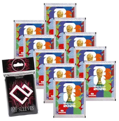 World Cup 2026 Sticker Sammler Bundle – 10 Versiegelte Stickertüten mit 70 Zufälligen Stickern & 100 Heartglobal Kartenhüllen +Heartglobal Versandschutz (Own Brand Bundle)
