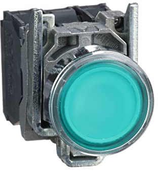 Schneider Electric Harmony XB4 Leuchtdrucktaster, Metall, 22mm, unbeschriftet, LED, glatte Kalotte, 1S+1Ö, 24V ACDC, grün, Artikelnummer XB4BW33B5