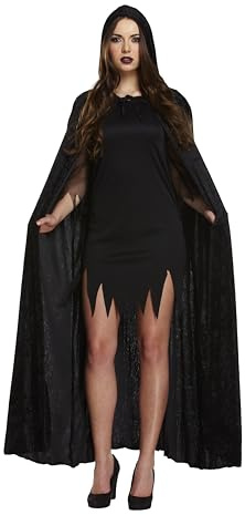 HENBRANDT Adult Black Velvet Cape with Hood Halloween Cloak Outfit for Vampire Devil Witch Black Hooded Cape Halloween Costumes Fancy Dress Costume Unisex Accessory for Men and Women
