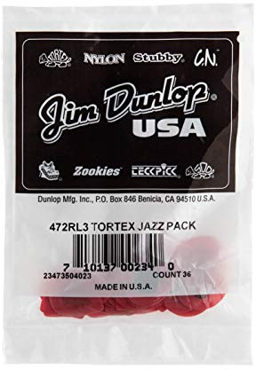 Dunlop 472RL3 L3 Red Tortex Jazz Picks 36 Pack