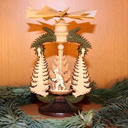 aus dem Erzgebirge Tischpyramide Wärmespiel Motiv Winterkinder/Tanne/Junge – Mädchen – Schneemann original Höhe 13cm