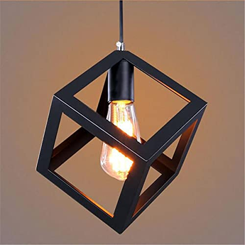 Chrasy E27 Retro Métal Plafonnier Suspensions Luminaire Lustre Industriel Vintage Style Noir Créatif Metal Suspensions Luminaire Cube Eclairage Lampe Plafonnier Luminaire