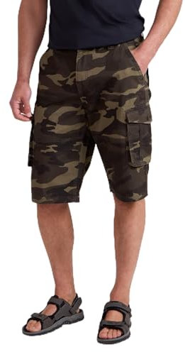Mountain Warehouse Mens Camo Cargo Shorts - 100% Cotton Twill Short Trousers, Lightweight Pants, Breathable, Durable Shorts -for Hiking, Walking, Beach, Park Khaki Men's W36