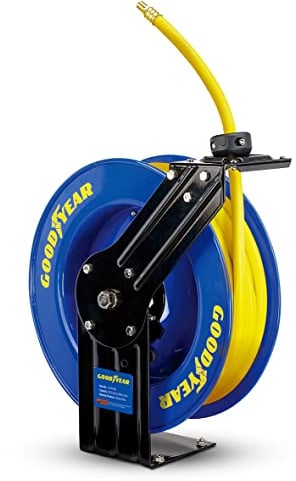 Goodyear, Avvolgitubo retrattile L815153G per compressore d'aria e tubo dell'acqua, in acciaio, con attacco da 9,5 mm x 15,2 m 1 tubo di gomma da massimo 300 psi.