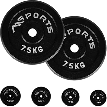 Hantelscheiben Paar Professional aus 100% Gusseisen 5-20 kg Hantel (2 x 7,5 kg - Schwarz)