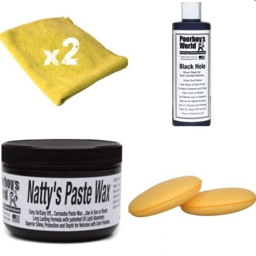 Poorboys Black Hole & Nattys Black Paste Wax KIT + 2 MICROFIBRES & 2 APPLICATORS