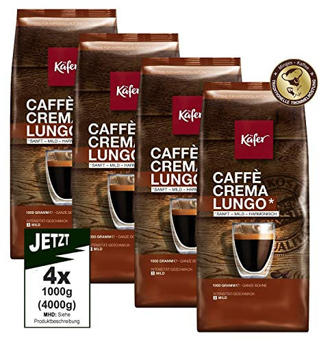 Käfer Caffe Crema SANFT-MILD Lungo Ganze Bohnen 4x 1000g (4000g) - Premium Kaffee