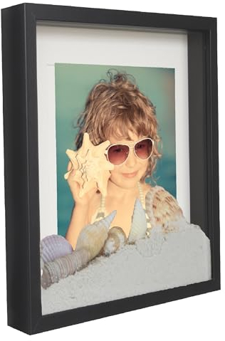 BD ART 20x25 cm Box 3D Objektrahmen Bilderrahmen mit Passepartout 13x18 cm, Schwarz Rechteckiger zum befüllen, tiefer für objekte 3 cm, für Wandbehang oder Desktop, Suvenirs