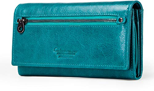 CONTACTS Frauen-echtes Leder-Karten-Münzen-Telefon-Halter-Reißverschluss-Kupplungs-Geldbeutel-Geldbörse (Blau)