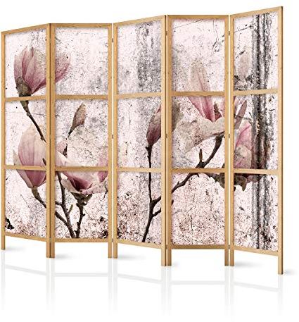 murando - Paravent Innen Raumteiler Holz Blumen Magnolien 225x172 cm 5-teilig Japanische Trennwand Raumtrenner Room Divider Mobiler Sichtschutz Spanische Wand Raum Abtrennung Japan b-C-0389-z-c