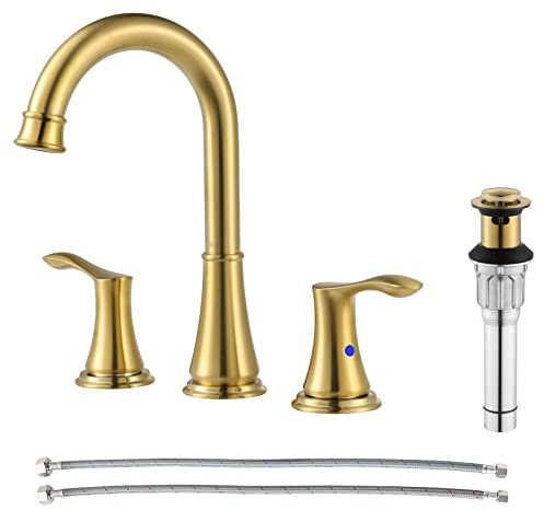 PARLOS Demeter 1365108 Badezimmer-Wasserhahn mit Zugstangen-Ablauf und CUPC-Wasserhahn-Zuleitungen, gebürstetes Gold