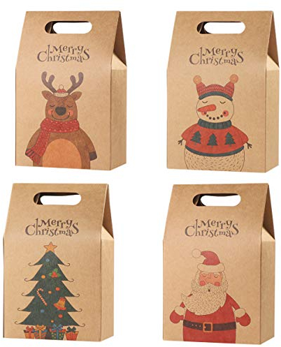Hemoton Geschenktüten mit Griff Kraftpapier, 16 Stücke Weihnachten Geschenktaschen Papiertüte Schokolade Süßigkeiten Organizer Geschenkbox Partytasche für Geburtstag 11 x 7 x 17.5 cm