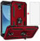 Phone Case for Samsung Galaxy J5 2017 with Tempered Glass Screen Protector Cover and Stand Ring Rugged Silicone Rubber Holder Hard Shockproof Heavy Duty Accessories Glaxay J 5 Pro Duos SM-J530F Red