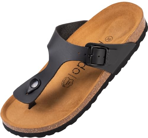Palado Zehentrenner Damen Kos Matt – gefertigt in Spanien – weiche Veloursleder-Decksohle – mattes Obermaterial für dezente Eleganz Schwarz UK5,5 - EU38