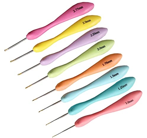 Katech 8 Stück Häkelnadeln Wellig Ergonomisch Bequemer Griff Stricknadel Set kleine Größen Spitze Häkelnadel Set DIY Garnweben Bastelwerkzeuge für feine Arbeit und Spitzenstricken (1.0mm - 2.75mm)