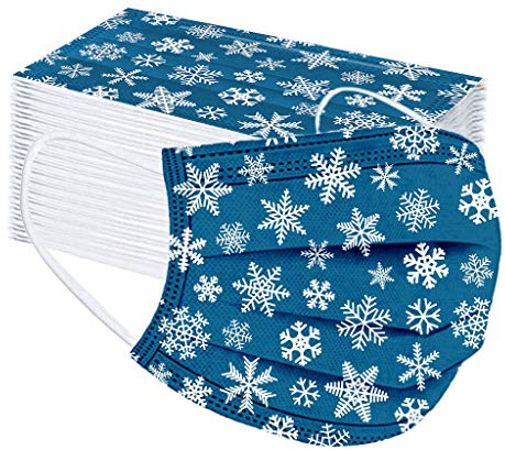 AmyGline 50 Stück Weihnachten-Mundschutz mit Motiv,Einweg_3Lagig_Staubdicht Atmungsaktiv Weihnachtsmuster Gesichtsschutz Halstuch (50PC, J)