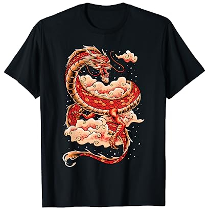 Cadeau de style de tatouage de dragon asiatique - T-Shirt Dragon chinois Art japonais Dragon de Tokyo - Unisex-Adultes - Noir - S - T-Shirt à col rond standard à manches courtes
