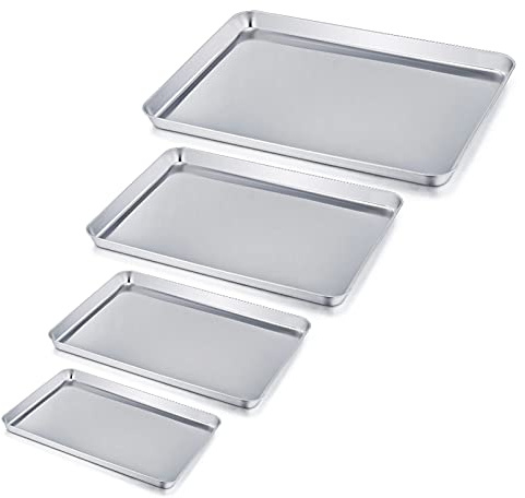 Homikit Edelstah Backblech Kuchenblech 4er Set, Verschiedene Größen | Rechteckige Fettpfanne, für Backen Braten Servieren, Ungiftig & Gesund, Spülmaschinenfest, 4 verschiedene Größen