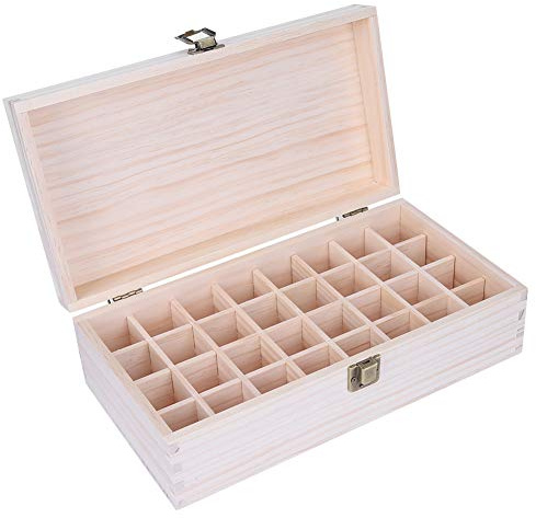 Betued 32 Fächer Ätherische Öle Aufbewahrung, Aufbewahrungsbehälter für Ätherische Öle aus Holz, Holzbox für ätherische öle, Großer Hölzerner Aufbewahrungsbox für 5 ml/10 ml/15 ml öle