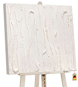 YS-Art Abstrakt Acryl Gemälde auf Leinwand Leben handgemalt Wandbilder Wohnzimmer modern Wohndekor Bild beige creme Töne quadratisch echte Kunst 100x100 cm