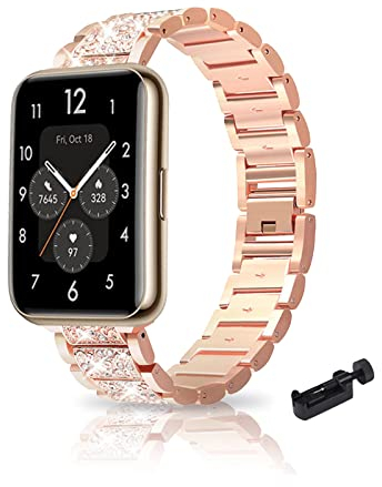 Metall Armband Kompatibel mit Huawei Watch Fit 2 Armband Edelstahl Für Damen Herren Funkelnd Ersatz mit Schnalle Elegant Uhrenarmband Für Huawei Watch Fit 2 (Roségold)