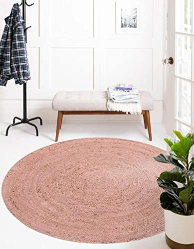 Agro Richer Tapis rond en toile de jute tressée à la main - Rose - 180 x 180 cm
