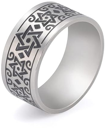 VASSAGO Zierlicher Davidstern-Ring Salomon Sechszackiger Stern Talisman Ring Edelstahl Hexagramm jüdischer Israel Schmuck für Herren (7–11), 11, Edelstahl, Kein Edelstein