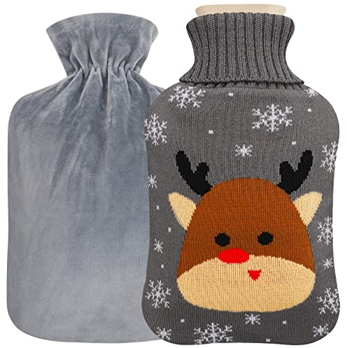 Borsa dell'acqua calda, FRECOO bottiglia dell'acqua calda da 2 litri con coperchio, soffice bottiglia dell'acqua calda, priva di sostanze nocive, bottiglie dell'acqua calda per bambini,adulti(Fulvo)