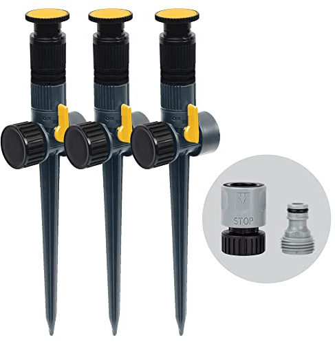 Melnor 65185AMZ MUL Adjustable Spike 3PK Sprinkler Bundle, Green, Yellow