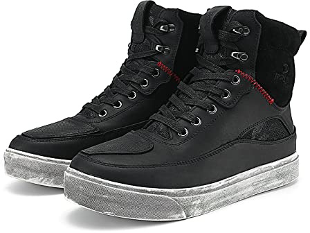 BORLENI Scarpe Moto Uomo Pelle Stivali di Protezione Motocross Rinforzati con Supporto alla Caviglia Pad Cambio velocità Suola Antiscivolo Nero 43