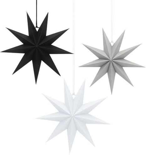 3 Stück Weihnachtsstern Papiersterne, 30cm Papiersterne Weihnachten, 9 Zackig Papierstern zum Aufhängen, 3D Stern Weihnachtsdeko Fensterdeko, Papier Sterne Faltsterne für Weihnachts Geburtstag Deko
