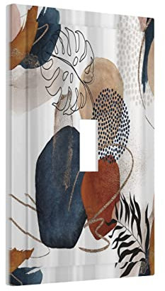 Placa de interruptor de luz con diseño de hojas geométricas modernas y coloridas y bohemias, cubierta de enchufe de pared de un solo toque, cubierta decorativa de 1 banda, placa de pared para