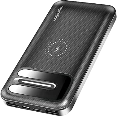 Power Bank a induzione da 8000 mAh, ricarica wireless per dispositivi abilitati QI, ricarica aggiuntiva tramite USB (1 tipo C, 1 micro USB)