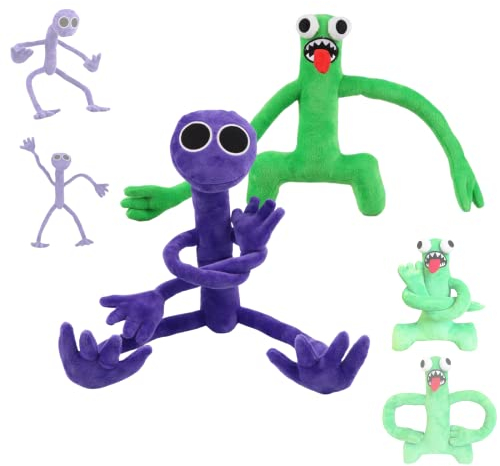 2PCS Rainbow Friends Plüsch,Rainbow Friends Roblox Plush,Rainbow Friends Plush,Spielzeug Süß Plüschpuppe Geschenke für Kinder Party Halloween Weihnachten Thanksgiving(Purple+grün)