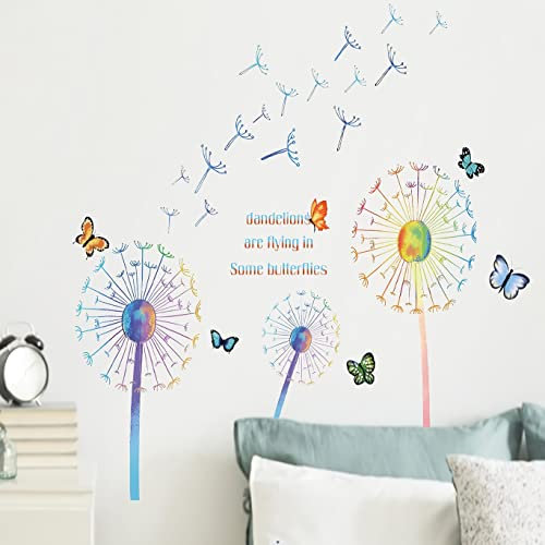 Wandtattoo Pusteblume Bunte Wandaufkleber Löwenzahn Schmetterling Wandsticker für Wohnzimmer Schlafzimmer Wanddeko