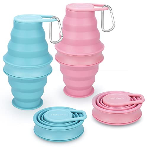 Nefeeko Collapsible Water Bottle,2 Pack 17oz Reuseable BPA Free Silicone Foldable Water Bottles for Travel Gym Camping Hiking, Portable Leak Proof Sports Water Bottle with Carabiner