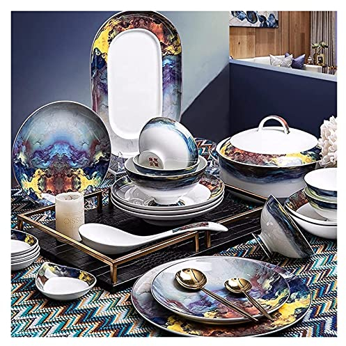 Juego de platos de comedor Juegos de vajilla de 56 piezas Juego de platos y tazones de lujo American Light Juego de vajilla de alta gama de porcelana de hueso de cerámica para 10 personas