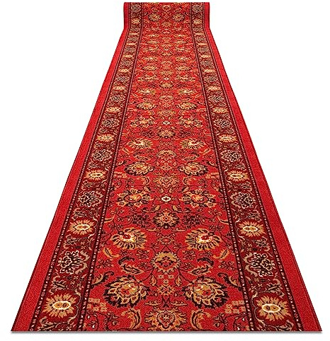 rugsx Antirutsch Teppichläufer Tradition - klassischer Kurzflor für Küche, Flur & Wohnzimmer, Meterware, rot 67x210 cm
