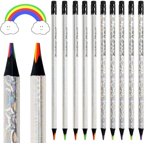 ThEast 10 Stück Regenbogen Buntstifte, 4 in 1 Farben Regenbogenstifte, Holografische Design Mehrfarbige Bleistifte zum Ausmalen und Skizzieren für Kinder und Erwachsene, Vorgespitzt