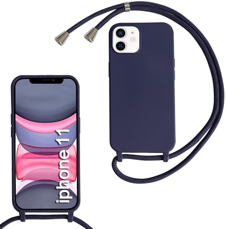 Haygdz Silikon Handykette für iPhone 11 Hülle mit Band,Verstellbarer Halskette Handyhülle,Necklace Hülle mit Band,Handyhülle für zum Umhängen,Case mit Schnur, Dunkelblau