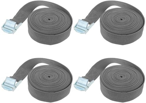 TopHomer Spanngurte mit Ratsche, 5 m x 25 mm, verstellbar, mit Schnalle aus Legierung, für Fracht, Gepäck, Lieferwagen, LKW, Grau, 4 Stück