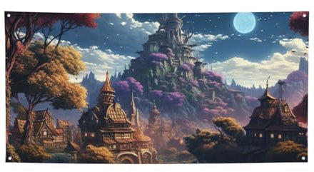 Fantasy Town Banner Party Decor Hintergrund Banner Geburtstag Party Fotografie Hintergrund Dekorationen Indoor Outdoor Wanddekoration Banner Party Supplies Gefälligkeiten