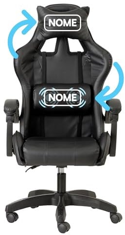 Baroni Home Sedia da Gaming Ergonomica con Massaggiatore Lombare, Sedia da Ufficio con Schienale Reclinabile con Cuscini Regolabili Poggiatesta e Supporto Schiena, Nero, Personalizzabile