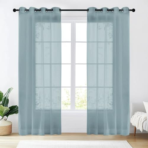 NAKIHOUSE Voile Curtain 84 Drop 2 Panels Net Curtains for Windows Eyelet Top Sheer Curtains for Kitchen Living Room Bedroom Window Treatment, Gray Voiles, 52 x 84