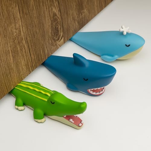 3Pcs Cute Door Stopper, Cartoon Shark Crocodile Whale Animal Door Stop, Decorative Door Wedge for Home and Office Floor(Patent Registering)