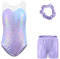 Sinoeem Gymnastikanzug Kinder Mädchen mit Haarband und Tanz Shorts, Langarm/Ärmellos Turnanzug Ballettröckchen Kleid Trikotanzug Tanz Kleid Gymnastik Dancewear (Lila-Ärmellos, 7-8 Jahr)