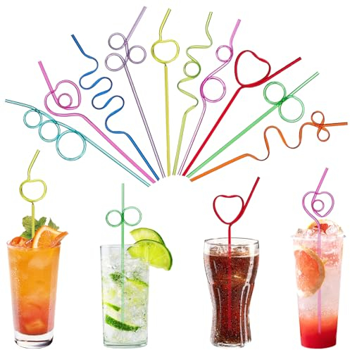 MILIAFLICK 30 Stück Strohhalme Strohhalme Kinder Colourful Cocktail Straws Spiral Strohhalme plastik Party Gelockt Trinkhalme Straws Extra Long für Cocktail Smoothie Säfte