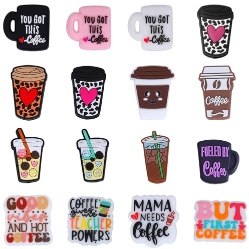 WEWAYSMILE 16pcs Cup Silicone Focal Beads for Pens Cute Silicone Craft Loose Bead for Keychain Making Beading Pens Kit (Coffee)