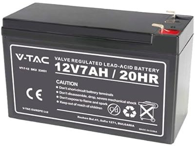 V-TAC Batterie au Plomb 7Ah 12V pour onduleurs, alarmes, vidéosurveillance Plomb-Acide T1 151 * 65 * 94mm - 23451